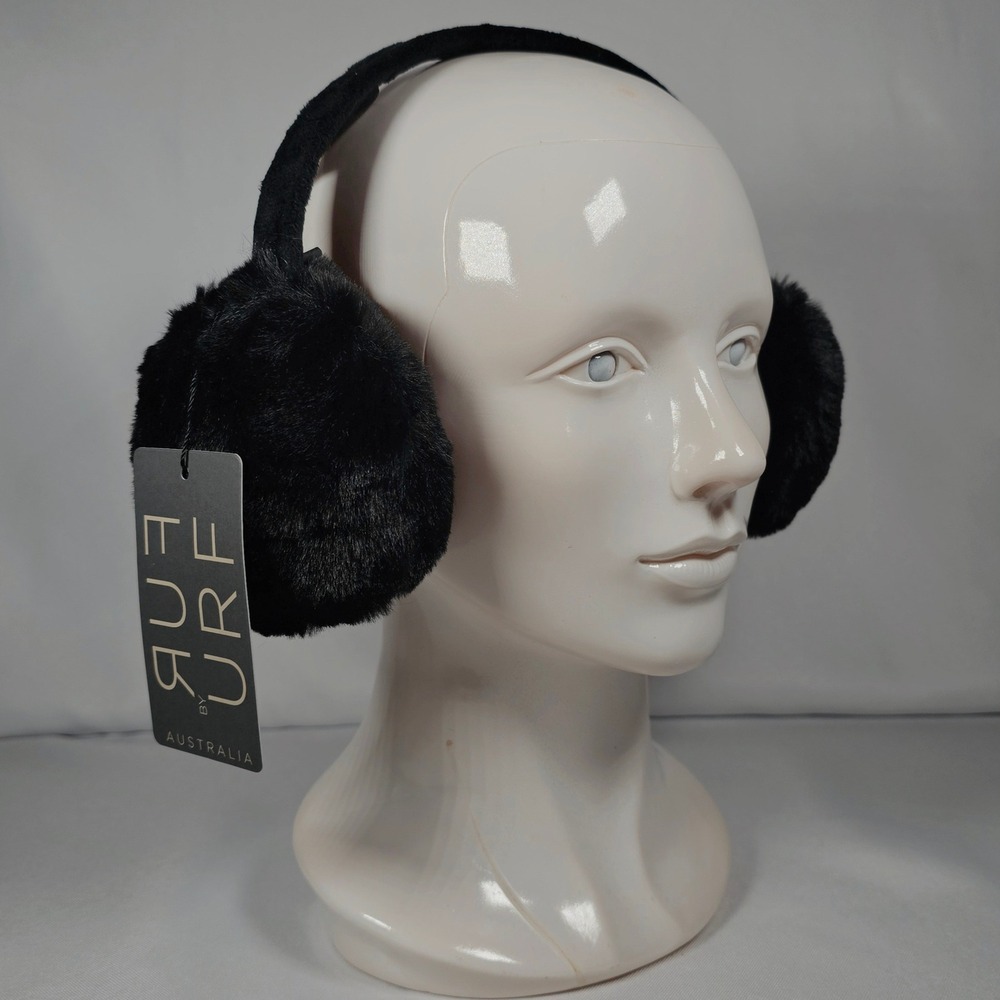 UnFur Australia FUR Black Faux Fur Earmuffs Winter Warm Headband One Size